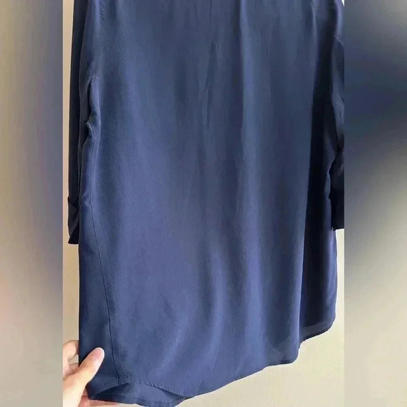 Rory Beca 100% Silk Camp Double Breast Pocket Button Down Shirt, Navy Blue - Picture 14 of 16